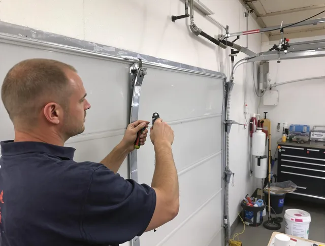 Before and after garage door dent repair by Stafford Garage Door Repair in Stafford