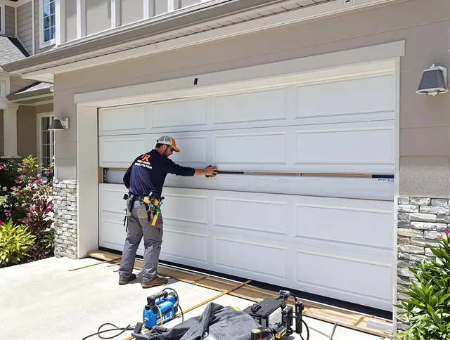 Stafford Garage Door Repair team performing complete garage door replacement at Stafford residence