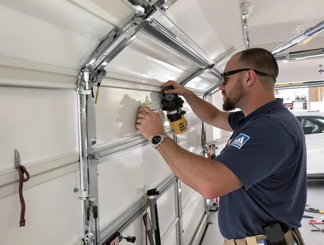 Stafford Garage Door Repair technician quieting a noisy garage door in Stafford