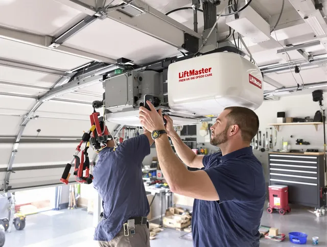 Stafford Garage Door Repair technician performing advanced diagnostics on garage opener in Stafford
